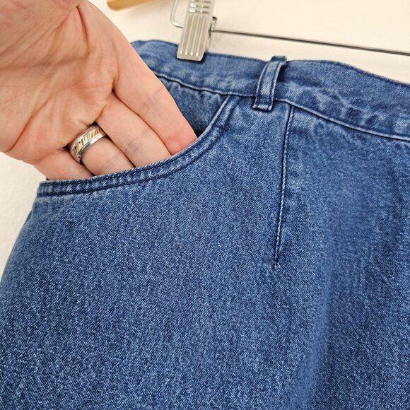 VTG Denim & Co Sz Large Floral Embroidered Maxi Denim Skirt Pockets Blue Jean - Picture 3 of 9